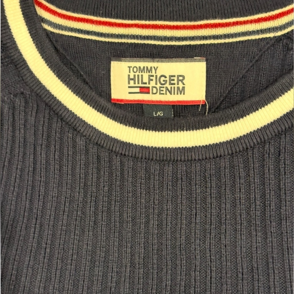Tommy Hilfiger Mens Denim Ribbed
Knit Crewneck Sweater Size L Navy Blue - Picture 5 of 7